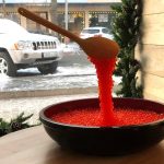 Custom red caviar food replica handcrafted in Japan for a seafood store showcase