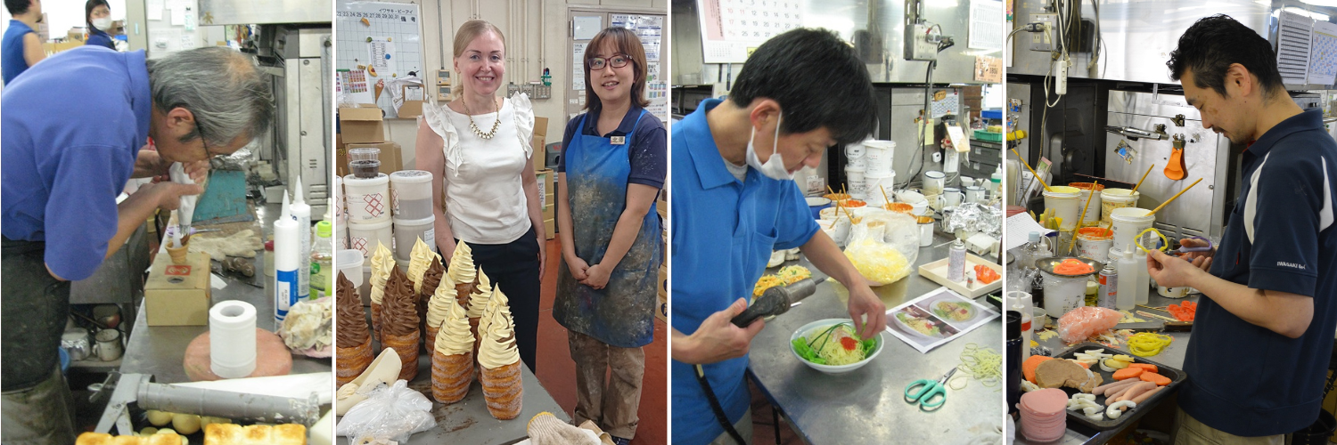 Japanese food replicas crafted entirely by hand in a traditional workshop for restaurant displays