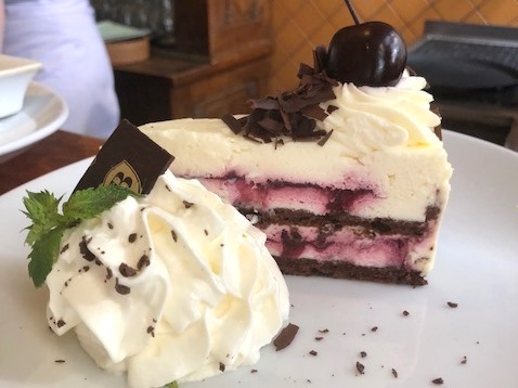Dessert Schwarzwald cake, with marinated sweet cherries