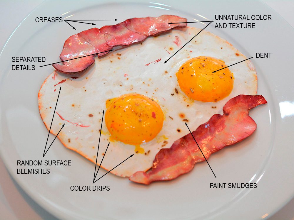 non-Japanese food replica fried eggs with surface defects
