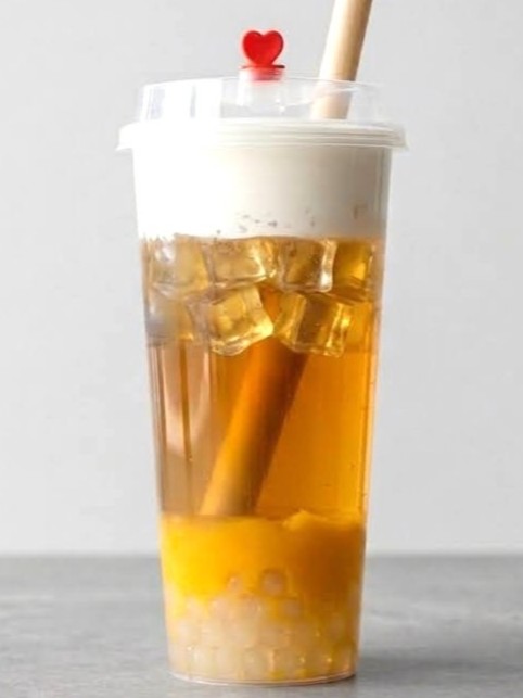original mango oolong cloud bubble tea with milk foam