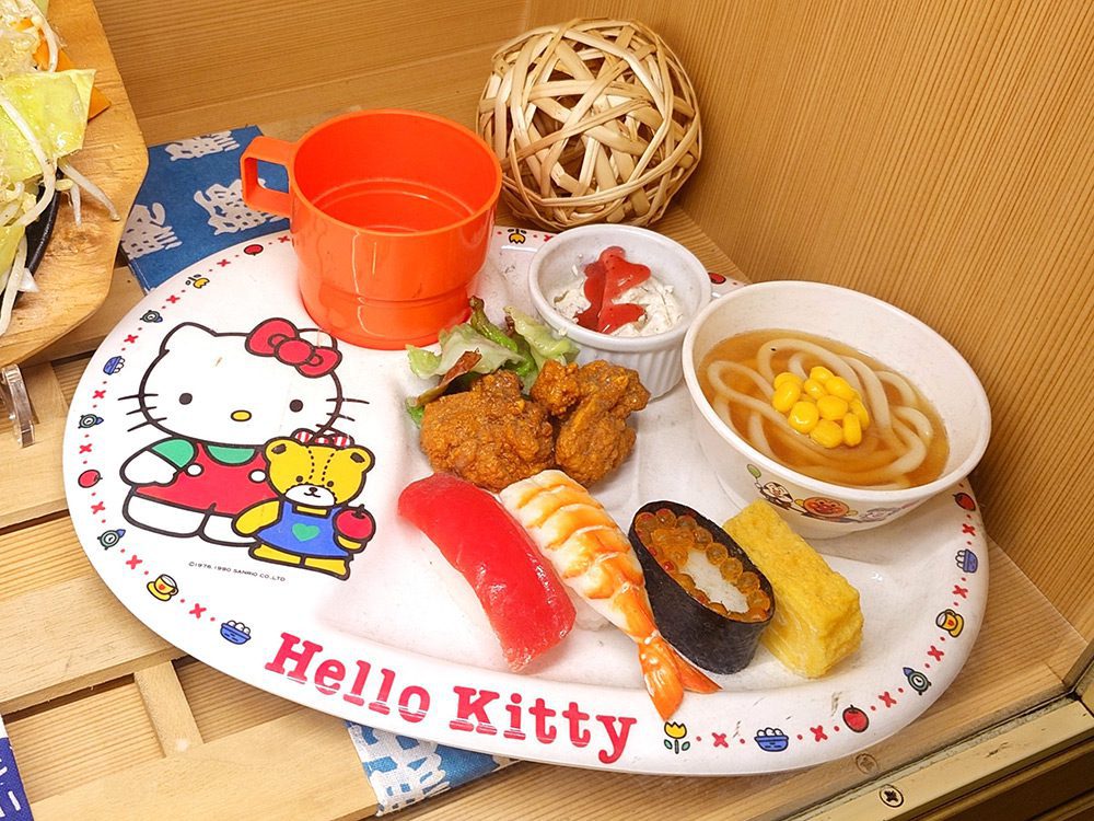 Kids sushi set on a themed plate for a japanese restaurant window display