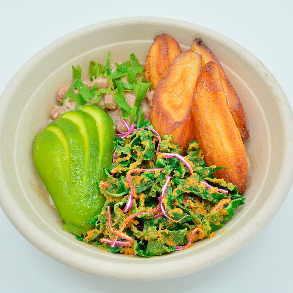 Silicone food replica of Sweet Plantain Bowl with angled-cut plantains