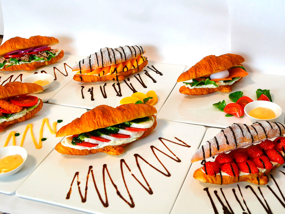 Croissant replicas for a cafe display case by Nippon Dom
