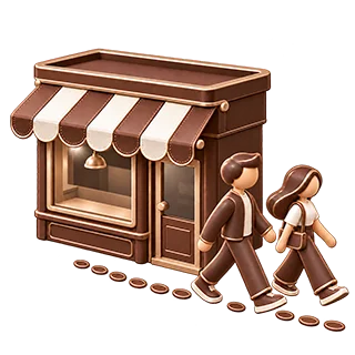Two passers-by walk past a fast food shop with an empty display window
