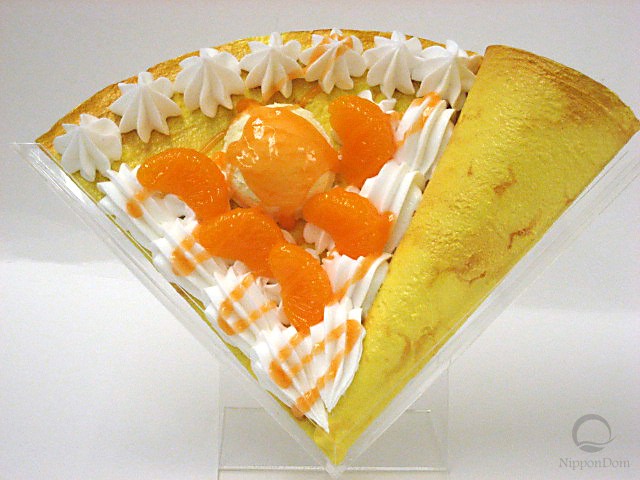 Fake pancake with mandarin and ice cream