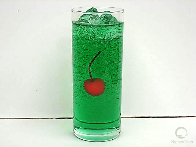 Melon soda decorated with a cherry