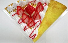 Replica pancake with strawberries and ice cream